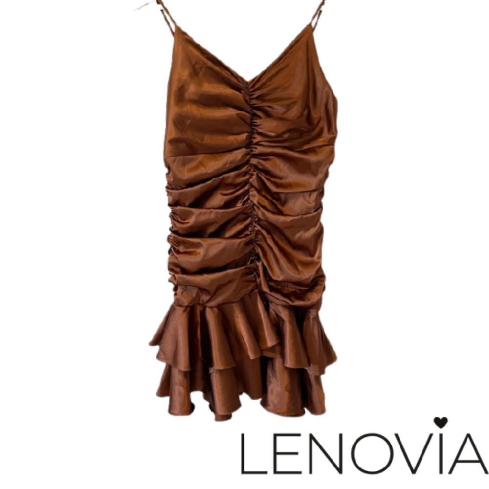Lenovia USA Satin Ruched Mini Dress